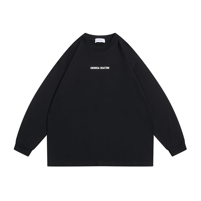 Unisex Oversize-Langarmshirt aus Baumwollmischung mit kleinem Brustprint und gerippten Bündchen Drune