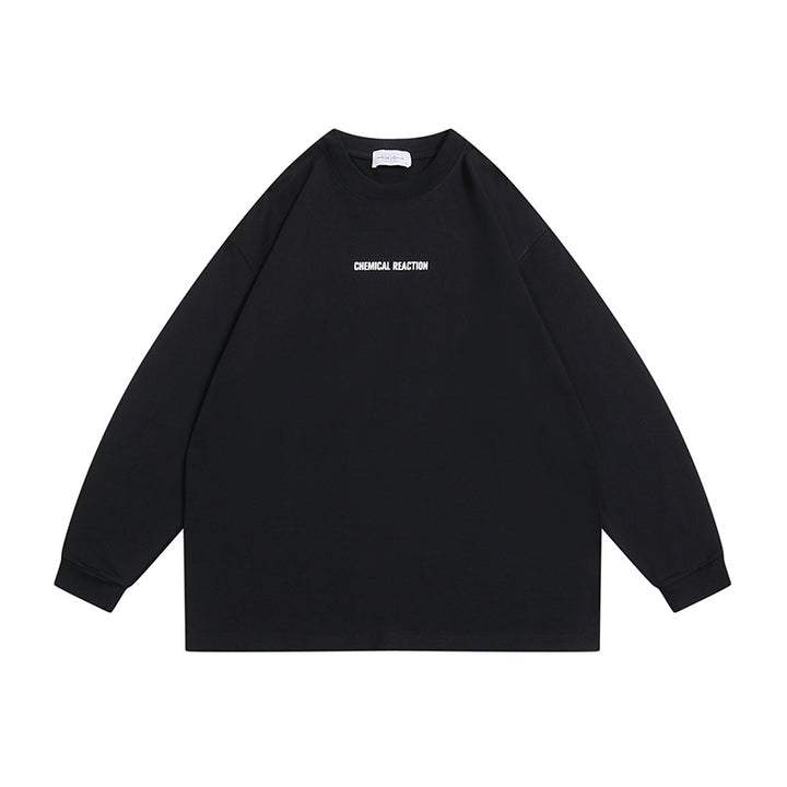Unisex Oversize-Langarmshirt aus Baumwollmischung mit kleinem Brustprint und gerippten Bündchen Drune