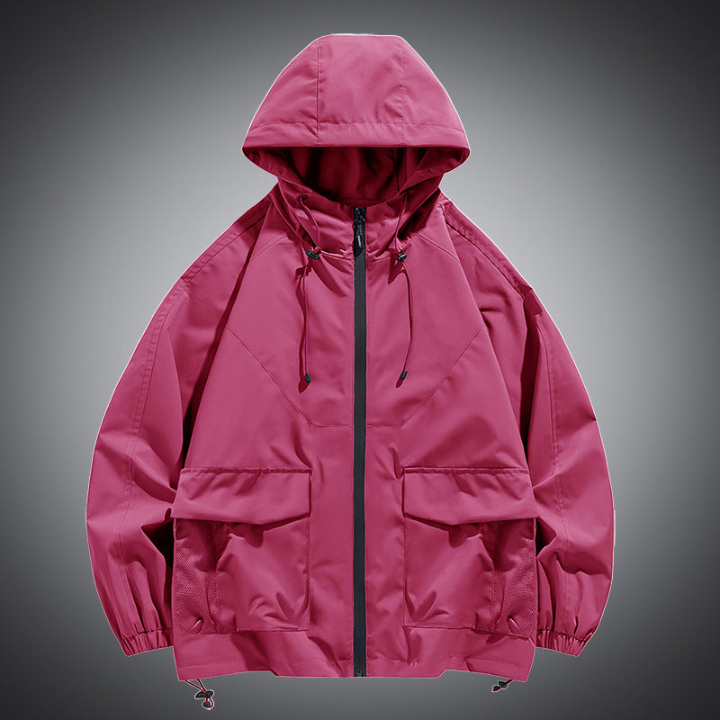 Herren Oversize Kapuzen-Windbreaker mit Multi‑Taschen, Mesh‑Einsätzen und Kordelzug Drune