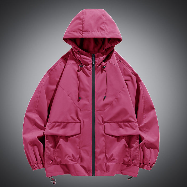 Herren Oversize Kapuzen-Windbreaker mit Multi‑Taschen, Mesh‑Einsätzen und Kordelzug Drune