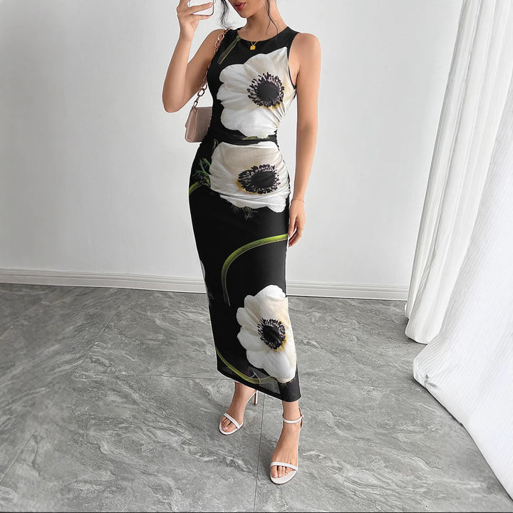 Damen nan figurbetontes ärmelloses Maxikleid mit fotorealistischem Blumenprint und taillierter Silhouette Drune