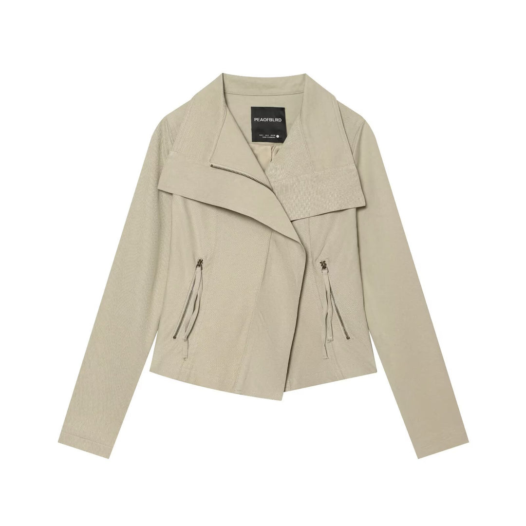 Damen Asymmetrische Bikerjacke mit Wasserfallkragen und diagonalem Reißverschluss Drune