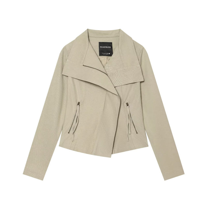 Damen Asymmetrische Bikerjacke mit Wasserfallkragen und diagonalem Reißverschluss Drune