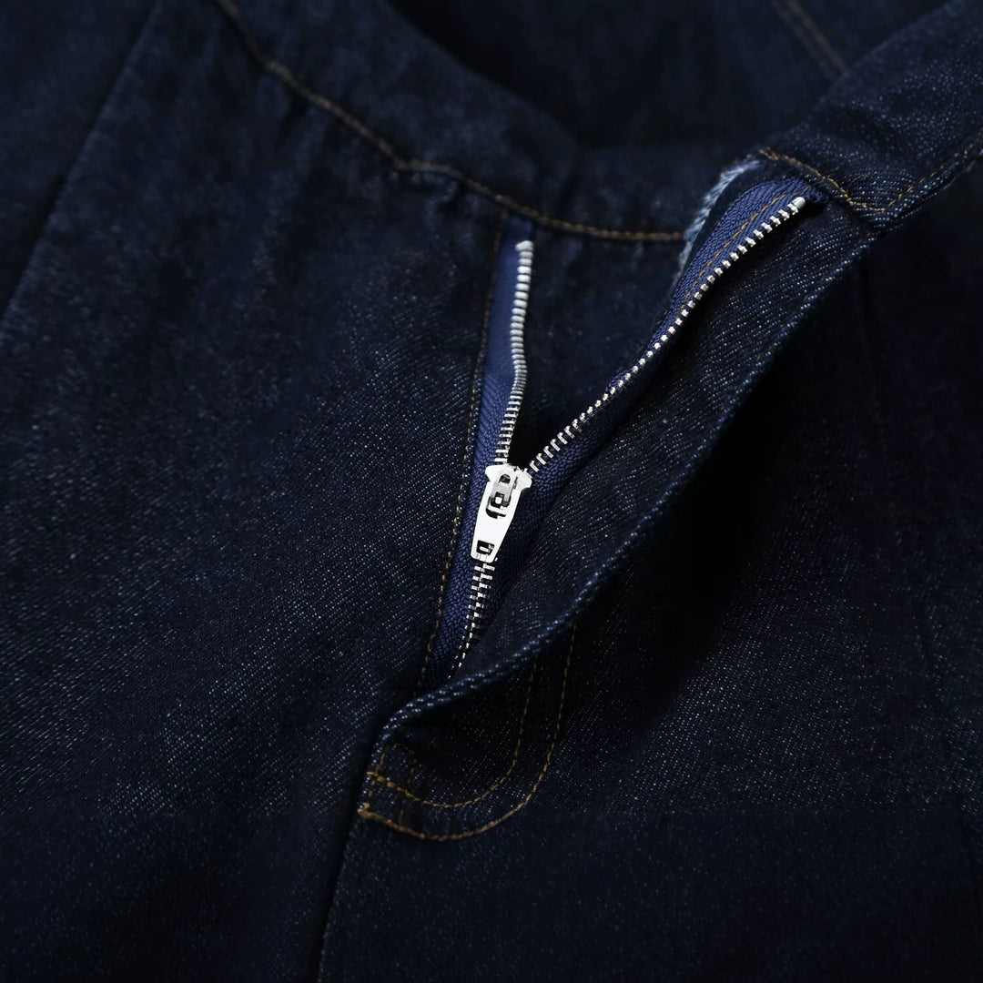 Damen Hochtaillierte weite Denim-Hose mit Bundfalten und zentraler Bügelfalte Drune