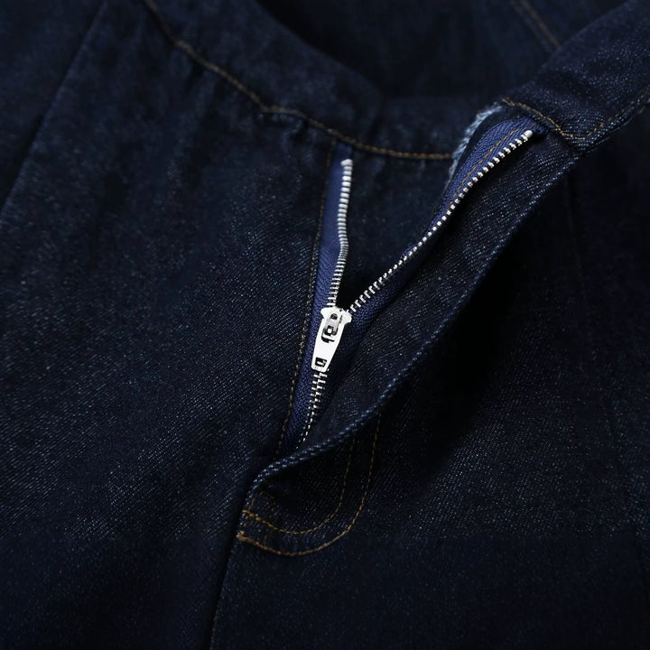 Damen Hochtaillierte weite Denim-Hose mit Bundfalten und zentraler Bügelfalte Drune