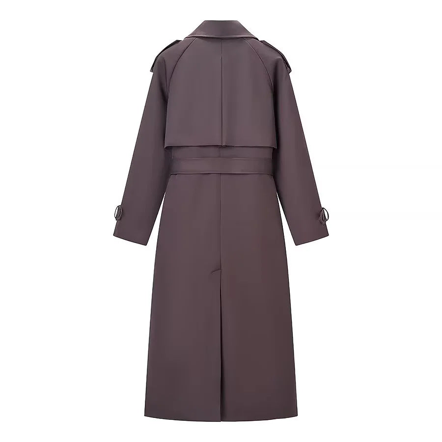 Damen nan langer Doppelreiher-Trenchcoat mit Taillengürtel, Epauletten und Sturmklappe Drune