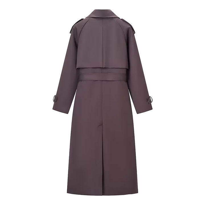 Damen nan langer Doppelreiher-Trenchcoat mit Taillengürtel, Epauletten und Sturmklappe Drune