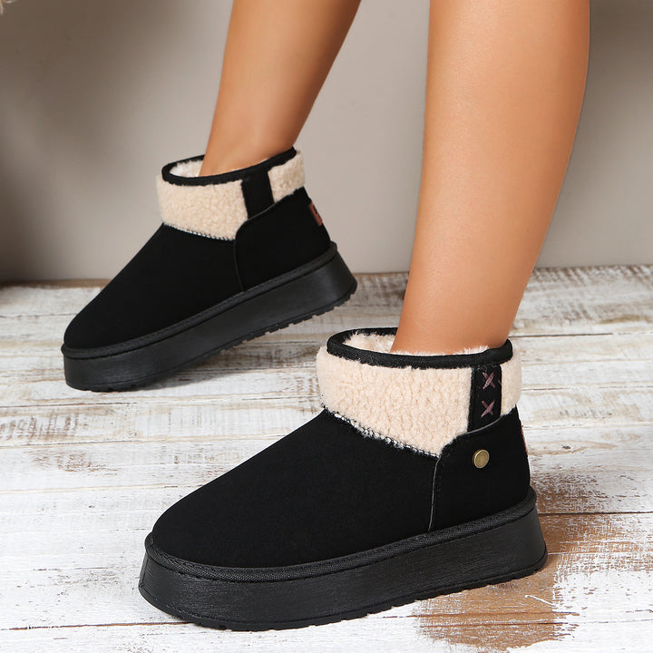 Damen Gefütterte Plateau-Stiefelette mit Teddykragen und Slip-On-Schaft Drune