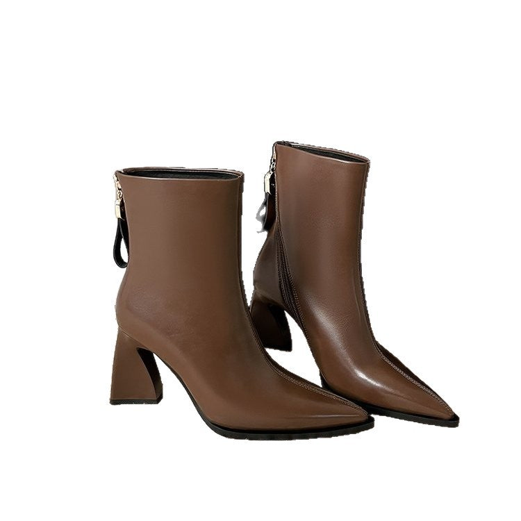 Damen Elegante Stiefeletten mit Hohem Blockabsatz Drune