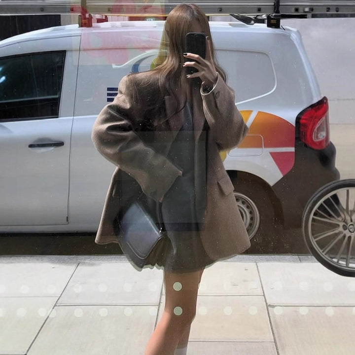 Damen Oversize Wollmix-Mantelblazer mit kastiger Silhouette und Pattentaschen Drune