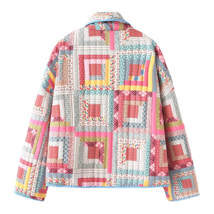 Damen nan gesteppte Patchwork-Kimonojacke mit glänzendem Satinfutter und weitem Schalkragen Drune