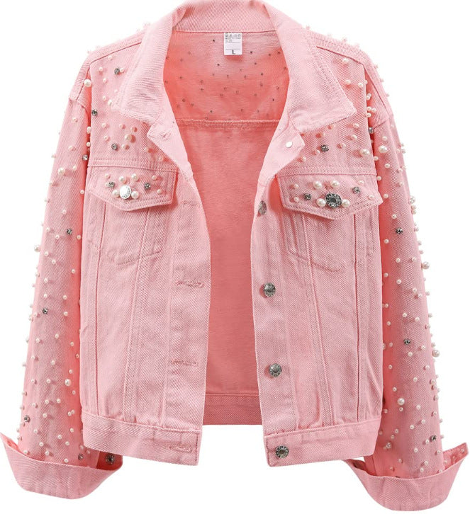 Damen Denimjacke mit Perlenverzierungen Drune