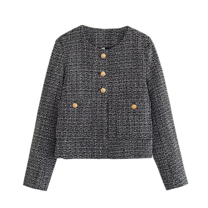 Damen nan kurz geschnittene Tweedjacke mit Boucléstruktur, rundem Ausschnitt und dekorativen goldknöpfen Drune