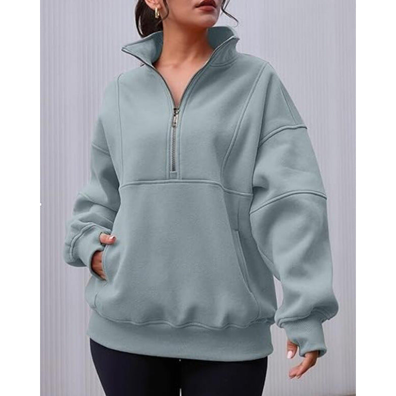 Damen Sweatshirt mit halbem Reißverschluss und oversized Schnitt Drune