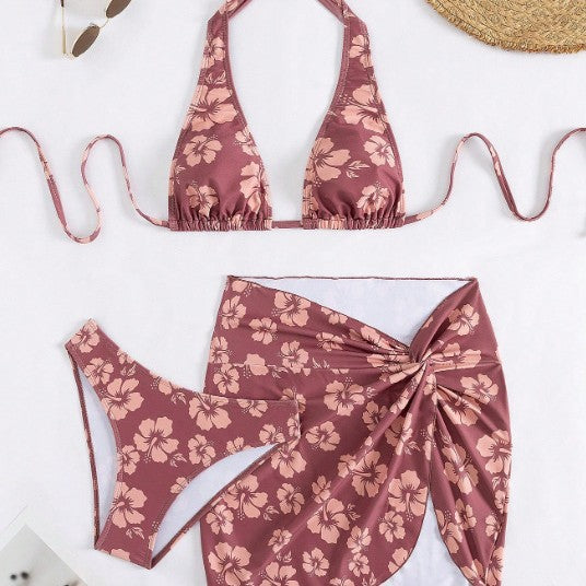 Damen Triangel-Bikini-Set mit modischem Wickelrock Drune