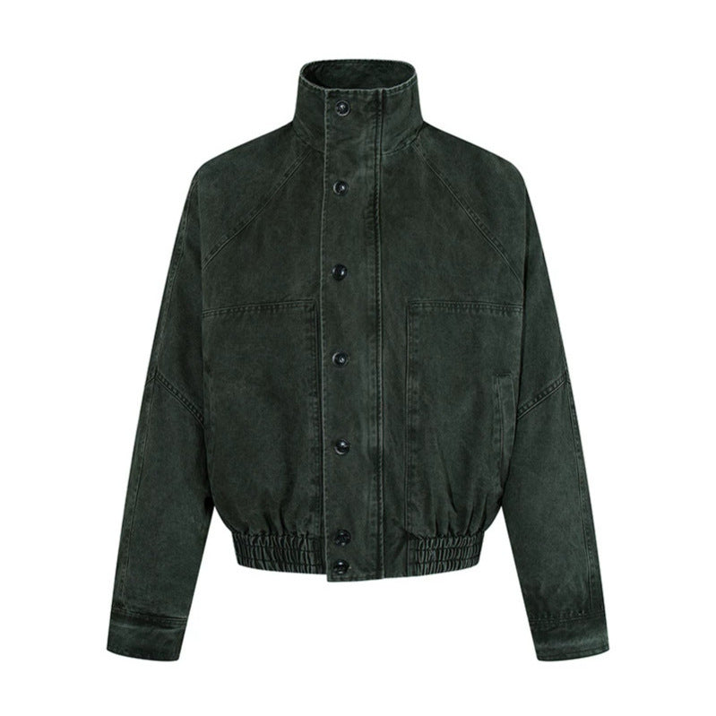 Damen kurze Oversize-Bomberjacke mit Stehkragen, Knopfleiste und elastischem Saum Drune