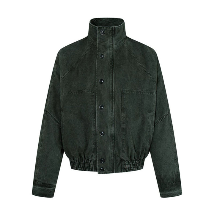 Damen kurze Oversize-Bomberjacke mit Stehkragen, Knopfleiste und elastischem Saum Drune