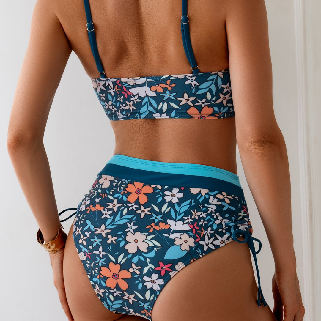 Damen Hochgeschnittener Bikini mit floralem Design Drune