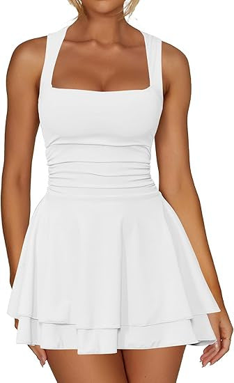 Damen sportliches Kleid mit Raffungen und weit schwingendem Rock Drune