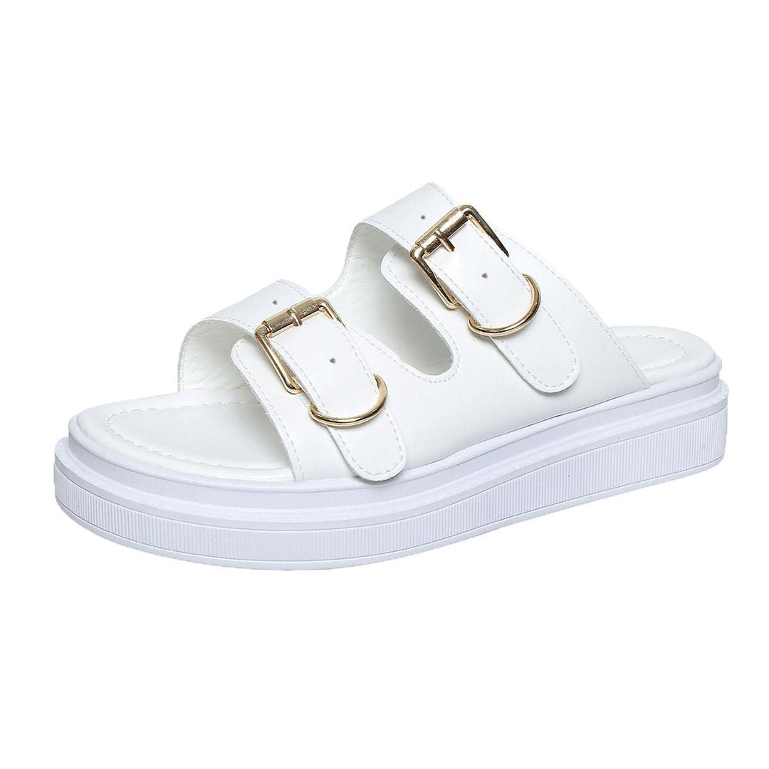 Damen Wedge-Pantoletten mit modischen Doppelriemen und trendigem Plateau-Heel Drune