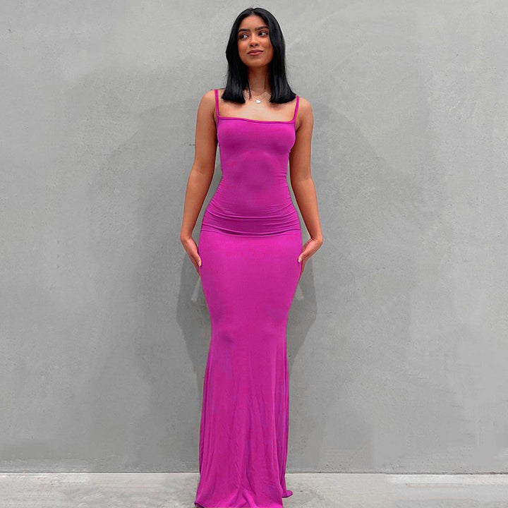 Damen Körperbetontes Maxi‑Jerseykleid mit taillierter Drapierung, langen Ärmeln und ausgestelltem Saum Drune