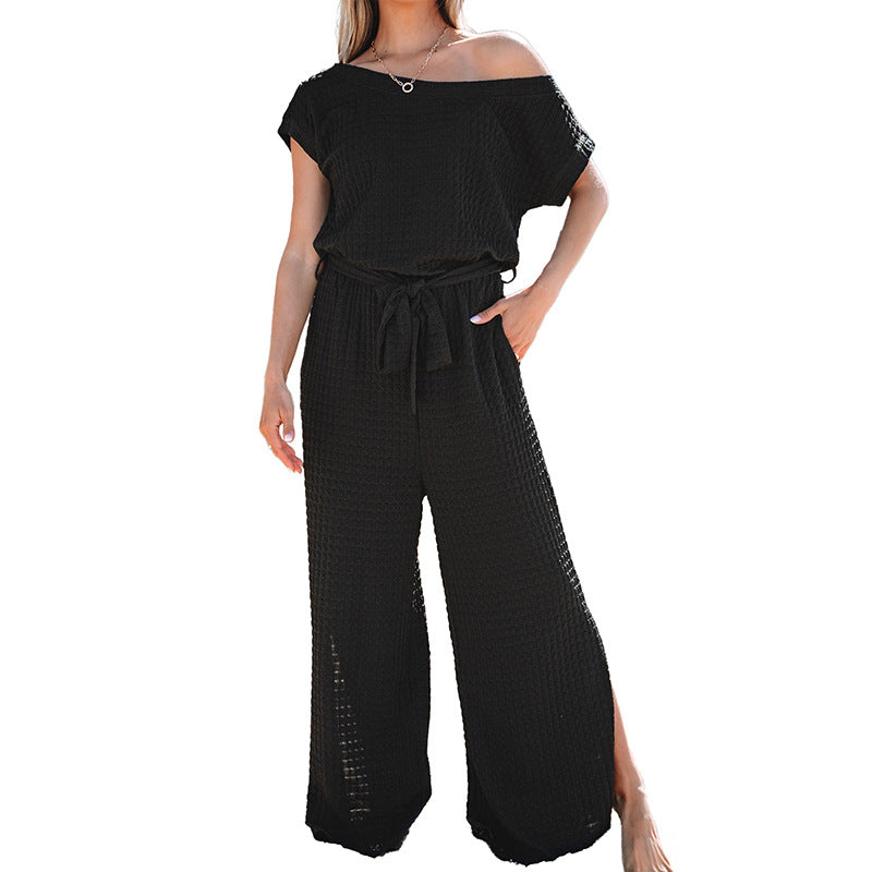 Damen lässiger Jumpsuit mit weitem Schnitt und elastischem Bund Drune