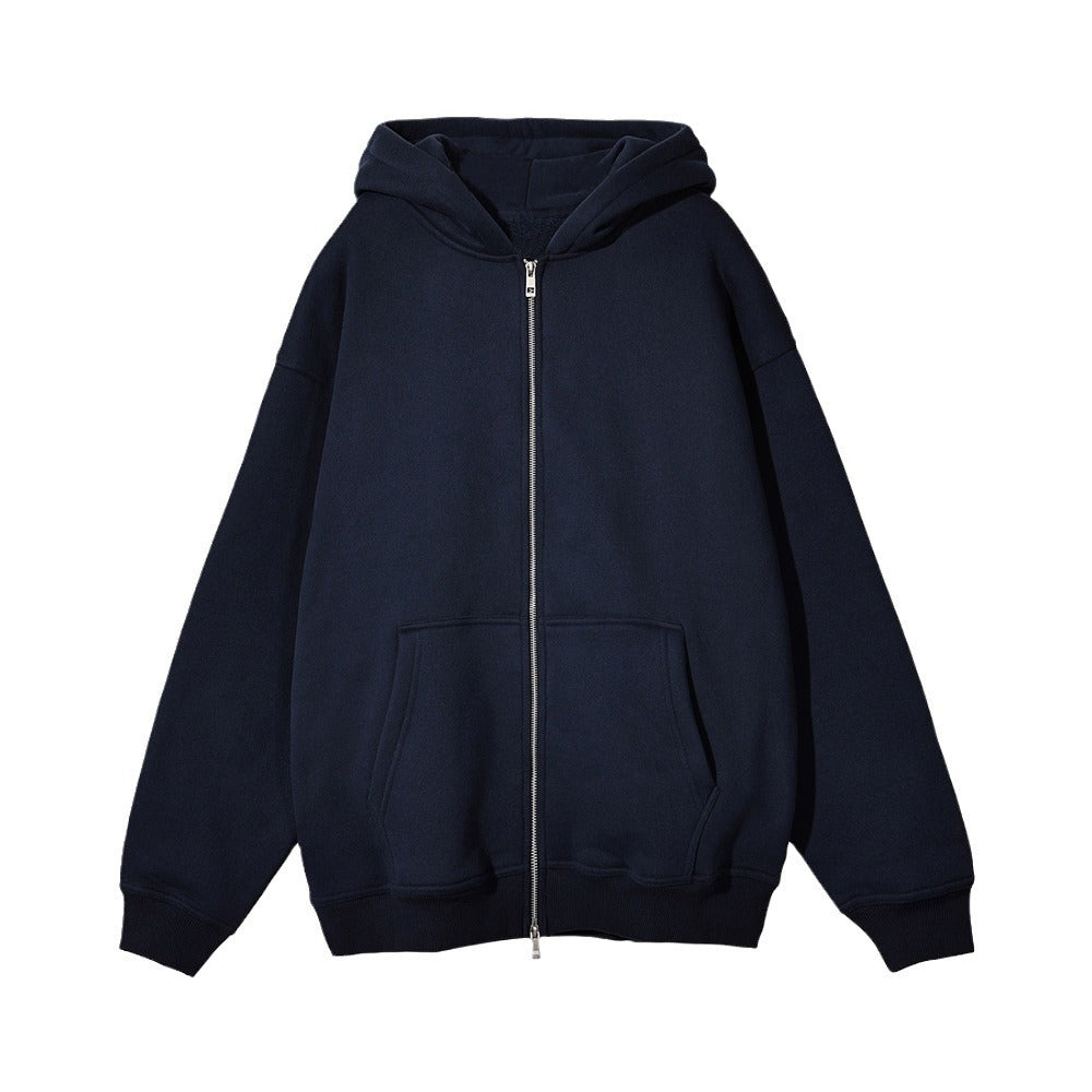 Unisex nan lässige Kapuzenjacke mit robustem Metall-Reißverschluss doppellagiger Kapuze und tiefen Känguru-Eingrifftaschen Drune