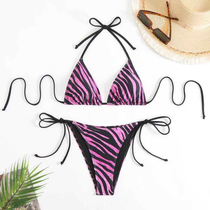 Damen Triangel-Bikini mit verstellbaren Bindebändern und aufregendem Zebra-Print Drune