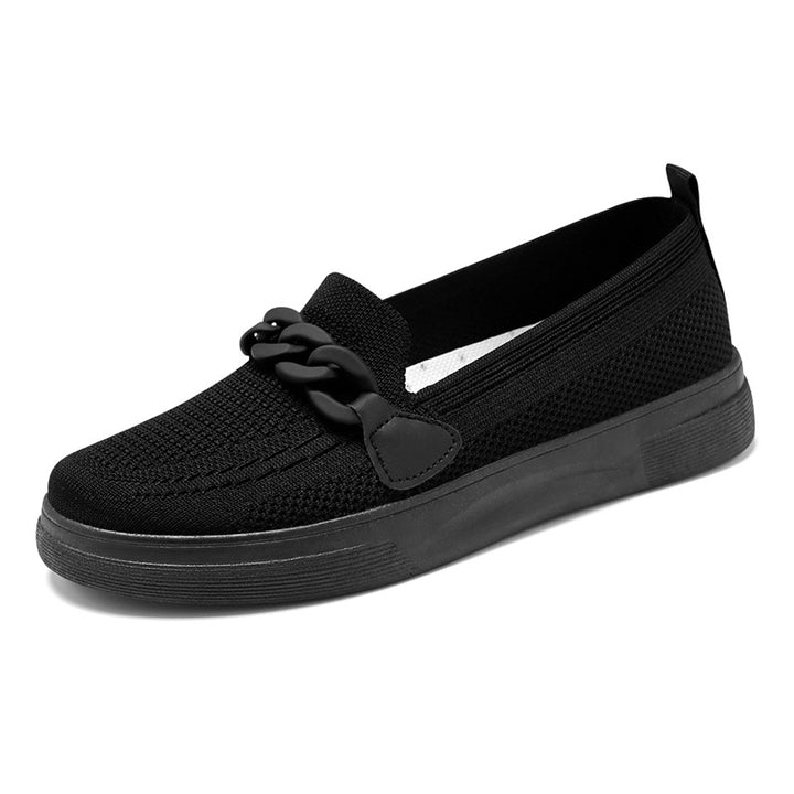 Damen nan komfortabler Strick-Slip-On Loafer mit elastischem Einstieg, dekorativer Kettenapplikation und stoßdämpfender EVA-Leichtsohle Drune