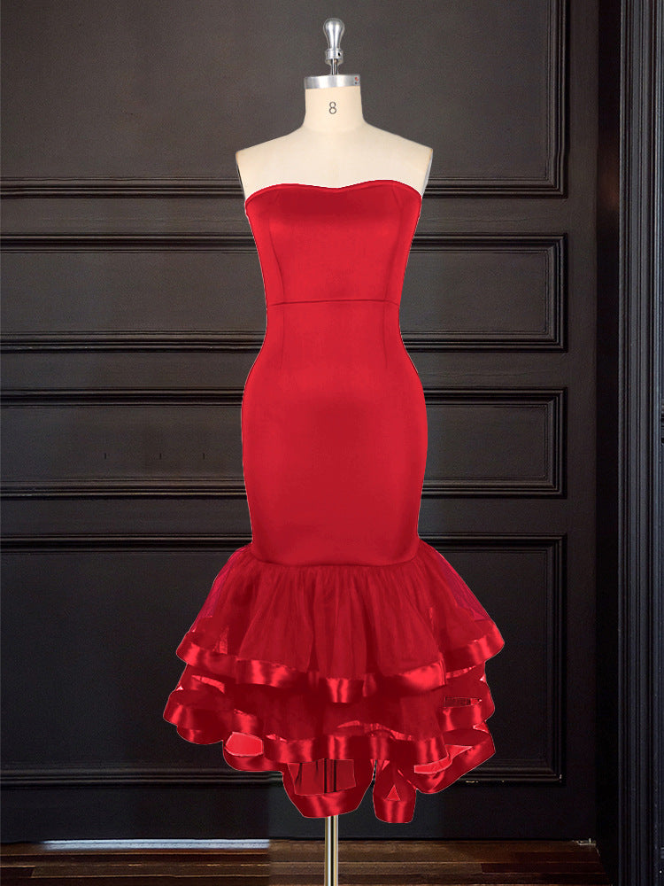 Damen Strapless Kleid mit voluminösem Rüschenrock Drune