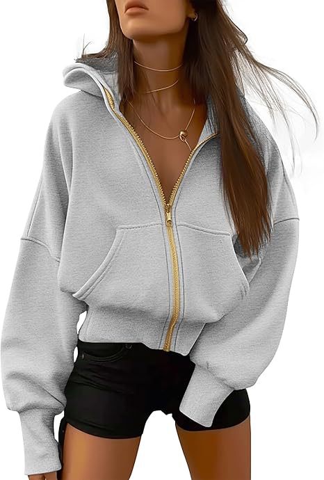 Damen Oversized Kapuzenjacke mit hohem Kragen und goldener Reißverschluss Drune