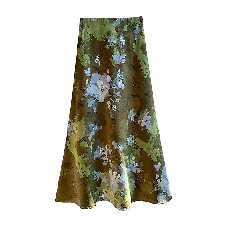 Damen nan fließender Midirock mit floralem Print und A-Linie aus satinähnlichem Stoff Drune