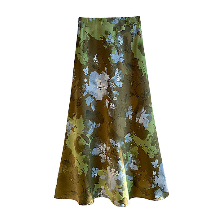 Damen nan fließender Midirock mit floralem Print und A-Linie aus satinähnlichem Stoff Drune