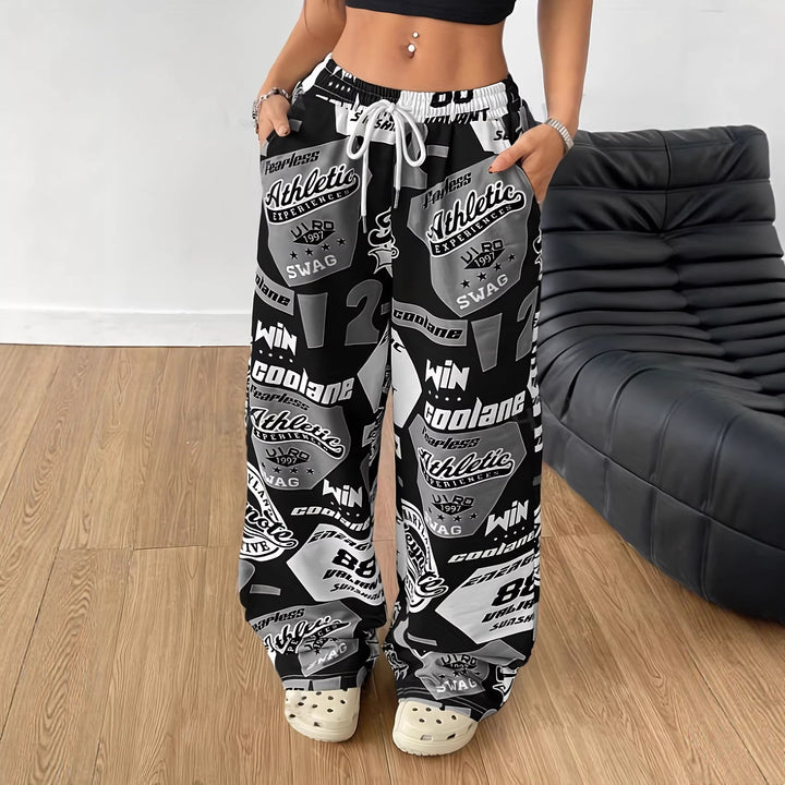 Damen Modische Freizeithose mit auffälligem Print und elastischem Bund Drune