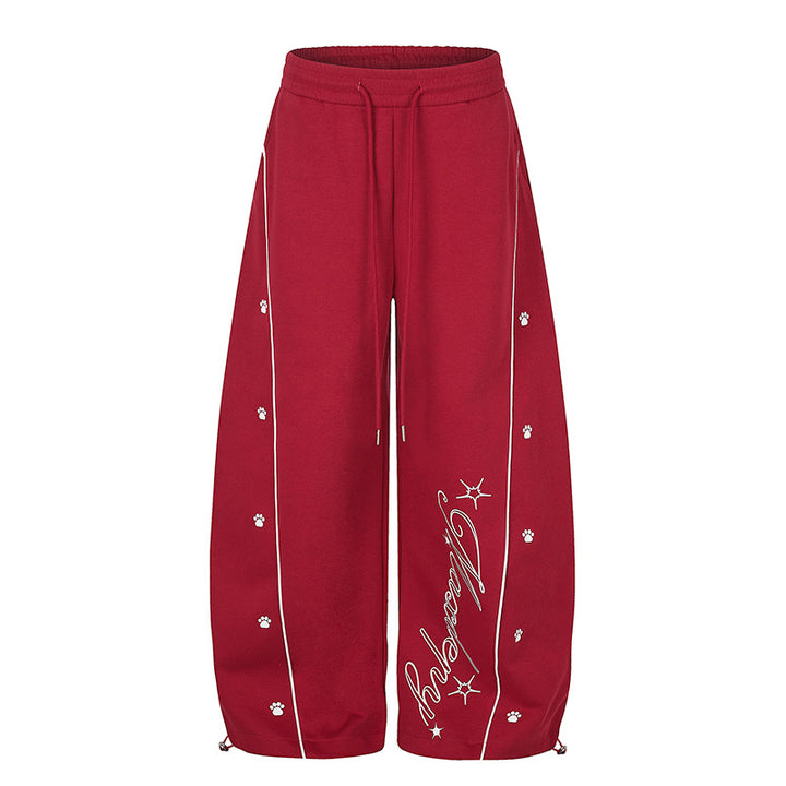 Damen Lockerfallende Palazzo‑Sweathose im Athleisure‑Look mit Tunnelzugbund und Script‑Print Drune