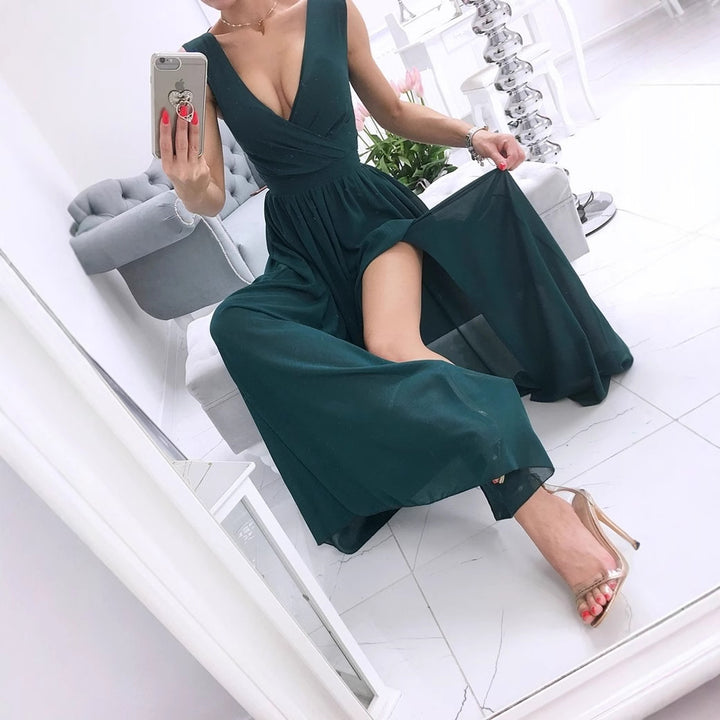 Damen Maxikleid mit Wickeloptik und fließendem Saum Drune