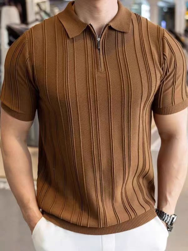 Herren Modisches Kurzarm-Polohemd mit Halbreißverschluss Drune