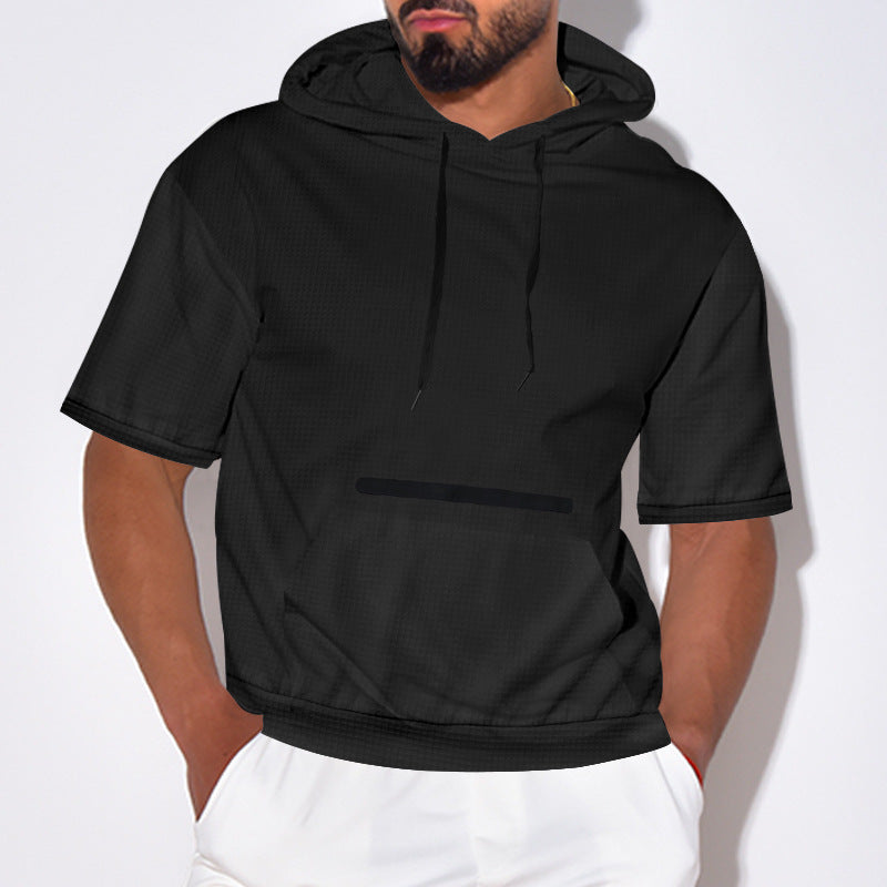 Herren Kurzarm Kapuzenpullover mit innovativem Design und praktischer Tasche Drune
