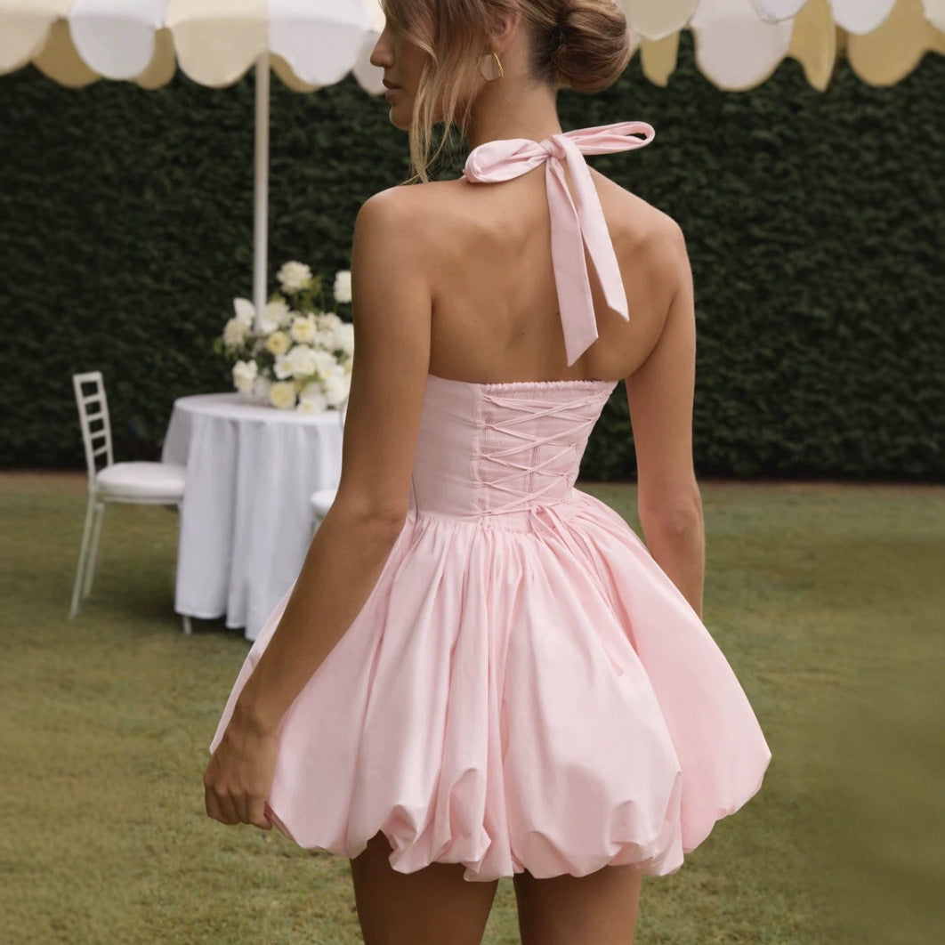 Damen Verspieltes Cocktailkleid mit schwingendem Rock und verstellbarem Halter Drune
