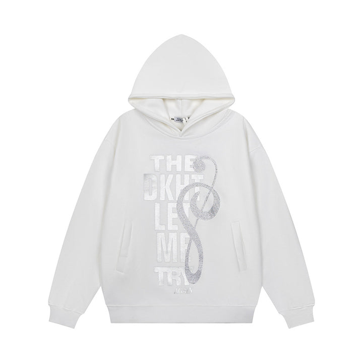 Damen Kapuzenpullover mit Strass-Frontprint, Relaxed-Fit und seitlichen Eingrifftaschen Drune