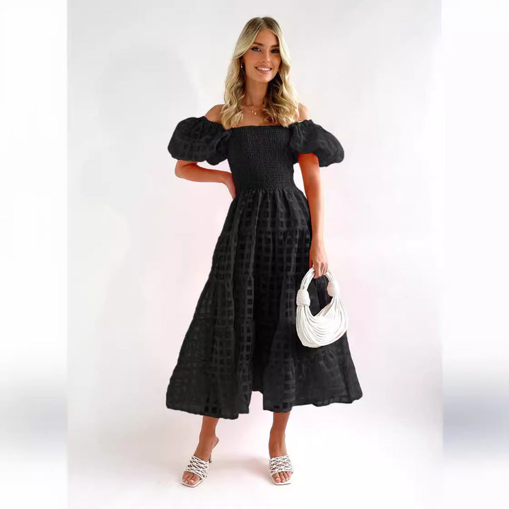 Damen Maxi-Kleid mit Puffärmeln und elastischem Oberteil Drune
