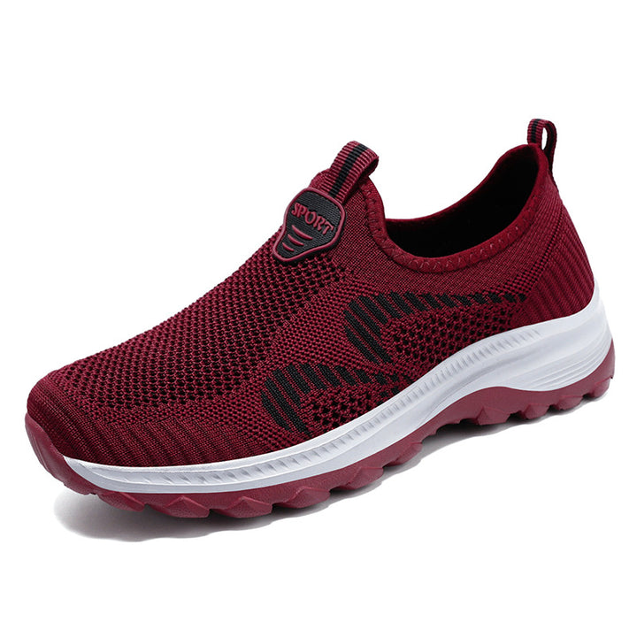 Damen nan leichter gestrickter Slip-On Komfortsneaker mit elastischem Einstieg, atmungsaktivem 3D-Strick und gedämpfter EVA-Keilsohle Drune
