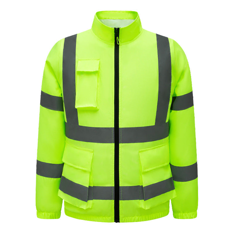 Unisex nan hochsichtbare Warnjacke mit reflektierenden Streifen und multifunktionalen Außentaschen Drune