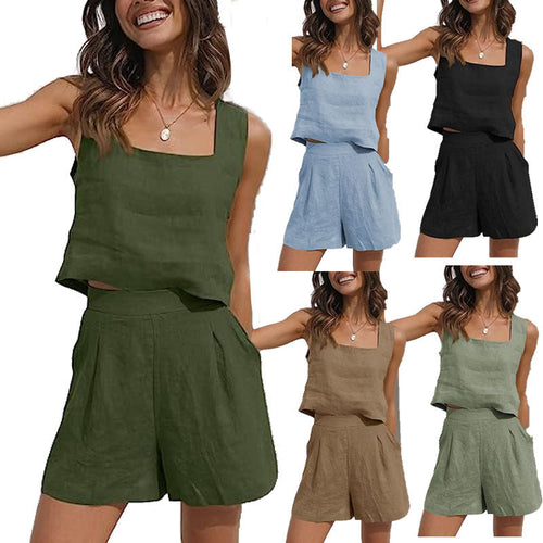 Damen Leichte Sommerbluse und Shorts Set Drune