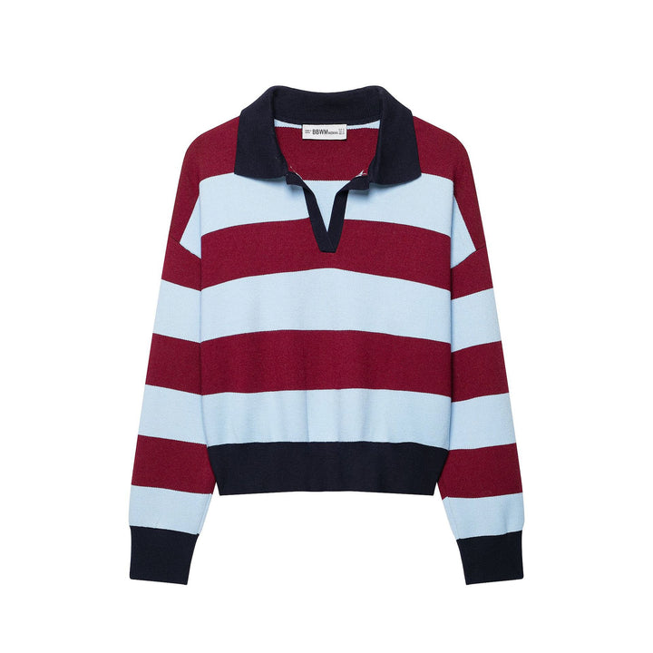 Damen Gestreifter Cropped Rugby‑Pullover mit Polokragen Drune