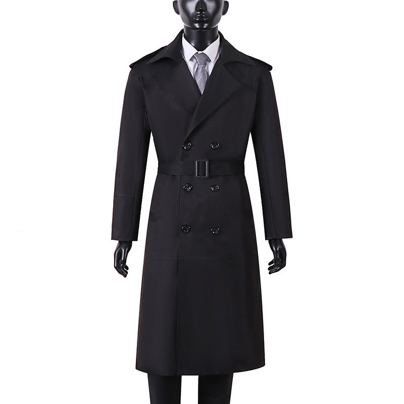 Herren Doppelreihiger Trenchcoat mit Taillengürtel und Schulterlaschen Drune