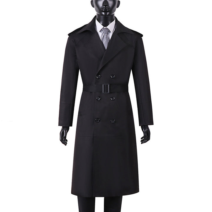 Herren Doppelreihiger Trenchcoat mit Taillengürtel und Schulterlaschen Drune