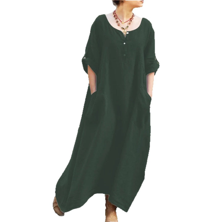 Damen längeres Kleid mit Knopfdetail und praktischen Taschen Drune