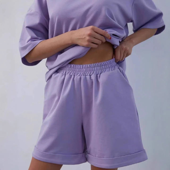 Damen lässiges Lounge-Set mit Oversized T-Shirt und Shorts Drune