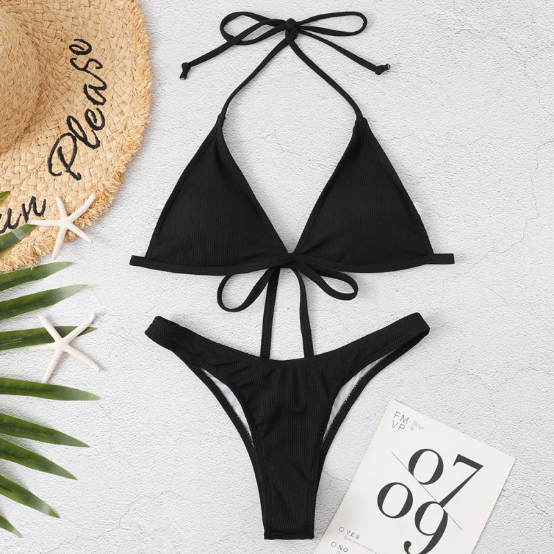 Damen Triangel-Bikini mit geflochtenen Trägern und hohem Beinausschnitt Drune